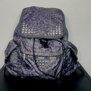 LeSportSac Purple Black Leopard Print Studded Backpack